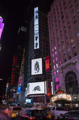 "To What End", multiple channel video installation, Times Square, New York, December 2019<br/>Photo: Ka-Man Tse for Times Square Arts   