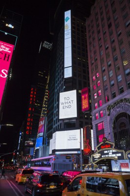 "To What End", multiple channel video installation, Times Square, New York, December 2019<br/>Photo: Ka-Man Tse for Times Square Arts
