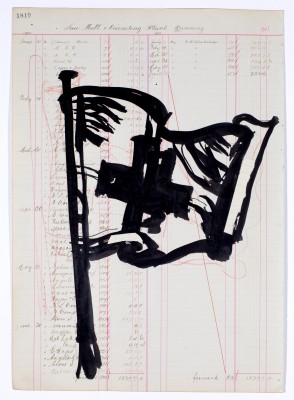 Preparatory drawing for silhouette prop for opening night performance, Indian ink on found paper, 2016  