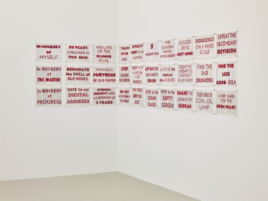 <div class="lightbox-artworktitle">In Mockery of Progress</div><div class="lightbox-artworkyear">2015</div><div class="lightbox-artworkdescription">Red watercolor on found pages</div><div class="lightbox-artworkdimension">90 x 380 cm</div><div class="lightbox-artworkdimension"></div><div class="lightbox-tagswithlinks"><A rel='nofollow' href='/page/1/?s=%23FoundPaper'>#FoundPaper</A> <A rel='nofollow' href='/page/1/?s=%23Text'>#Text</A> <A rel='nofollow' href='/page/1/?s=%23NotesTowardsAModelOpera'>#NotesTowardsAModelOpera</A> <A rel='nofollow' href='/page/1/?s=%23Watercolour'>#Watercolour</A></div>