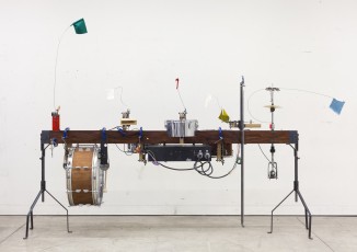 <div class="lightbox-artworktitle">Mechanical Drum Set from Refuse the Hour</div><div class="lightbox-artworkyear">2013</div><div class="lightbox-artworkdescription">Percussion Instruments, drums, timber, steel, brass, aluminium and electronic componentsMore in depth description in notes below</div><div class="lightbox-artworkdimension">160 x 300 x 100 cm</div><div class="lightbox-artworkdimension"></div><div class="lightbox-tagswithlinks"><a rel='nofollow' href='/page/1/?s=%23Series'>#Series</A> <a rel='nofollow' href='/page/1/?s=%23Steel'>#Steel</A> <a rel='nofollow' href='/page/1/?s=%23FoundObjects'>#FoundObjects</A> <a rel='nofollow' href='/page/1/?s=%23Kinetic'>#Kinetic</A> <a rel='nofollow' href='/page/1/?s=%23TheRefusalofTime'>#TheRefusalofTime</A> <a rel='nofollow' href='/page/1/?s=%23Wood'>#Wood</A></div>