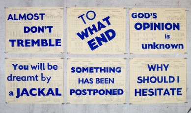 <div class="lightbox-artworktitle">Rubrics for Waiting for the Sibyl</div><div class="lightbox-artworkyear">2019</div><div class="lightbox-artworkdescription">Pure Afghan Lapis Lazuli watercolour pigment on six found pages, Hand-painted multiple, Editions of 3 and 7</div><div class="lightbox-artworkdimension">32.3 x 40.5 cm (each)</div><div class="lightbox-artworkdimension">Edition of </div><div class="lightbox-tagswithlinks"><a rel='nofollow' href='/page/1/?s=%23FoundPaper'>#FoundPaper</A> <a rel='nofollow' href='/page/1/?s=%23Text'>#Text</A> <a rel='nofollow' href='/page/1/?s=%23WaitingForTheSibyl'>#WaitingForTheSibyl</A> <a rel='nofollow' href='/page/1/?s=%23Watercolour'>#Watercolour</A></div>