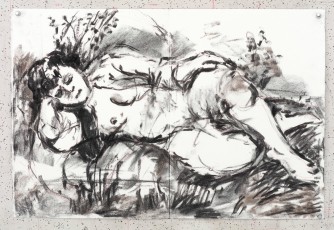 <div class="lightbox-artworktitle">Drawing for L'Orfeo (nude beside)</div><div class="lightbox-artworkyear">2025</div><div class="lightbox-artworkdescription">Charcoal and red pencil on paper</div><div class="lightbox-artworkdimension">40 x 59.5 cm</div><div class="lightbox-artworkdimension"></div>