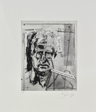 <div class="lightbox-artworktitle">Studio Self-Portrait II (And I Alone)</div><div class="lightbox-artworkyear">2024</div><div class="lightbox-artworkdescription">Photogravure, Drypoint, Hand-painting and Chine collé on Hahnemühle, Natural White 300</div><div class="lightbox-artworkdimension">Main dimensions: 35 x 30 x cm</div><div class="lightbox-artworkdimension">Edition of 20</div>