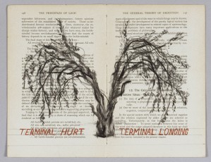 <div class="lightbox-artworktitle">Terminal Hurt Terminal</div><div class="lightbox-artworkyear">1999</div><div class="lightbox-artworkdescription">Charcoal, watercolor and pencil crayon on printed pages</div><div class="lightbox-artworkdimension">22 x 28 cm</div><div class="lightbox-artworkdimension"></div><div class="lightbox-tagswithlinks"><a rel='nofollow' href='/page/1/?s=%23Charcoal'>#Charcoal</A> <a rel='nofollow' href='/page/1/?s=%23FoundPaper'>#FoundPaper</A> <a rel='nofollow' href='/page/1/?s=%23Series'>#Series</A> <a rel='nofollow' href='/page/1/?s=%23Watercolour'>#Watercolour</A> <a rel='nofollow' href='/page/1/?s=%23ColouredPencil'>#ColouredPencil</A> <a rel='nofollow' href='/page/1/?s=%23SleepingOnGlass'>#SleepingOnGlass</A></div>