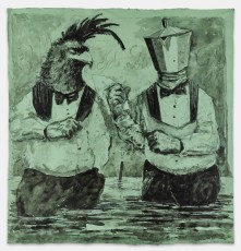 <div class="lightbox-artworktitle">Enough</div><div class="lightbox-artworkyear">2025</div><div class="lightbox-artworkdescription">Paint, Indian ink, charcoal and collage on canvas</div><div class="lightbox-artworkdimension">250 x 242 cm (dimensions do vary across the length and height of the canvas
top width 238 cm
bottom width 242</div><div class="lightbox-artworkdimension"></div>