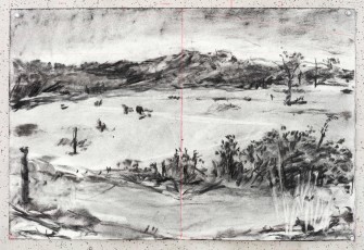 <div class="lightbox-artworktitle">Drawing for L'Orfeo (ridge)</div><div class="lightbox-artworkyear">2025</div><div class="lightbox-artworkdescription">Charcoal and red pencil on paper</div><div class="lightbox-artworkdimension">40.5 x 60.3 cm</div><div class="lightbox-artworkdimension"></div>