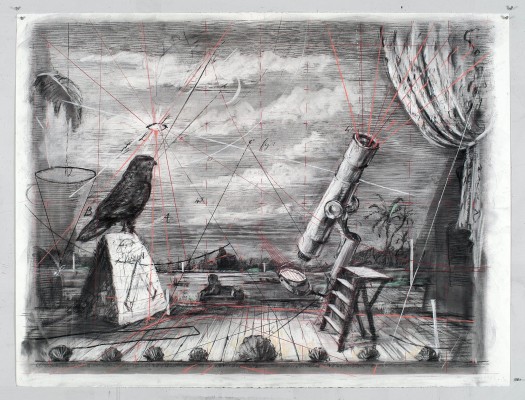 <div class="lightbox-artworktitle">Drawing for The Magic Flute (Falcon and Telescope)</div><div class="lightbox-artworkyear">2004</div><div class="lightbox-artworkdescription">Charcoal, Pastel and Coloured pencil on paper</div><div class="lightbox-artworkdimension"></div><div class="lightbox-artworkdimension"></div><div class="lightbox-tagswithlinks"><A rel='nofollow' href='/page/1/?s=%23Charcoal'>#Charcoal</A> <A rel='nofollow' href='/page/1/?s=%23Paper'>#Paper</A> <A rel='nofollow' href='/page/1/?s=%23TheMagicFlute'>#TheMagicFlute</A> <A rel='nofollow' href='/page/1/?s=%23ColouredPencil'>#ColouredPencil</A> <A rel='nofollow' href='/page/1/?s=%23Pastel'>#Pastel</A></div>