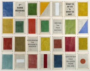 <div class="lightbox-artworktitle">Meeting the Page Halfway</div><div class="lightbox-artworkyear">2013</div><div class="lightbox-artworkdescription">Water colour and coloured pencil on Oxford Shorter Dictionary pages</div><div class="lightbox-artworkdimension">121 x 161 cm</div><div class="lightbox-artworkdimension"></div><div class="lightbox-tagswithlinks"><a rel='nofollow' href='/page/1/?s=%23FoundPaper'>#FoundPaper</A> <a rel='nofollow' href='/page/1/?s=%23FlipBook'>#FlipBook</A> <a rel='nofollow' href='/page/1/?s=%23Watercolour'>#Watercolour</A> <a rel='nofollow' href='/page/1/?s=%23ColouredPencil'>#ColouredPencil</A> <a rel='nofollow' href='/page/1/?s=%23SecondHandReading'>#SecondHandReading</A></div>