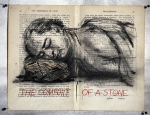 <div class="lightbox-artworktitle">The Comfort of a Stone</div><div class="lightbox-artworkyear">1999</div><div class="lightbox-artworkdescription">Charcoal, watercolor and pencil crayon on printed pages</div><div class="lightbox-artworkdimension">22 x 28 cm</div><div class="lightbox-artworkdimension"></div><div class="lightbox-tagswithlinks"><a rel='nofollow' href='/page/1/?s=%23Charcoal'>#Charcoal</A> <a rel='nofollow' href='/page/1/?s=%23FoundPaper'>#FoundPaper</A> <a rel='nofollow' href='/page/1/?s=%23Series'>#Series</A> <a rel='nofollow' href='/page/1/?s=%23Watercolour'>#Watercolour</A> <a rel='nofollow' href='/page/1/?s=%23ColouredPencil'>#ColouredPencil</A> <a rel='nofollow' href='/page/1/?s=%23SleepingOnGlass'>#SleepingOnGlass</A></div>
