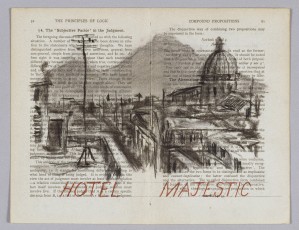 <div class="lightbox-artworktitle">Hotel Majestic</div><div class="lightbox-artworkyear">1999</div><div class="lightbox-artworkdescription">Charcoal, watercolor and pencil crayon on printed pages</div><div class="lightbox-artworkdimension">22 x 28 cm</div><div class="lightbox-artworkdimension"></div><div class="lightbox-tagswithlinks"><a rel='nofollow' href='/page/1/?s=%23Charcoal'>#Charcoal</A> <a rel='nofollow' href='/page/1/?s=%23FoundPaper'>#FoundPaper</A> <a rel='nofollow' href='/page/1/?s=%23Series'>#Series</A> <a rel='nofollow' href='/page/1/?s=%23Watercolour'>#Watercolour</A> <a rel='nofollow' href='/page/1/?s=%23ColouredPencil'>#ColouredPencil</A> <a rel='nofollow' href='/page/1/?s=%23SleepingOnGlass'>#SleepingOnGlass</A></div>