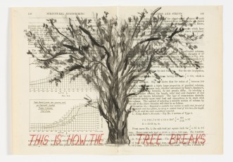 <div class="lightbox-artworktitle">This Is How the Tree Breaks</div><div class="lightbox-artworkyear">1999</div><div class="lightbox-artworkdescription">Charcoal, watercolor and pencil crayon on printed pages</div><div class="lightbox-artworkdimension">22 x 28 cm</div><div class="lightbox-artworkdimension"></div><div class="lightbox-tagswithlinks"><a rel='nofollow' href='/page/1/?s=%23Charcoal'>#Charcoal</A> <a rel='nofollow' href='/page/1/?s=%23FoundPaper'>#FoundPaper</A> <a rel='nofollow' href='/page/1/?s=%23Series'>#Series</A> <a rel='nofollow' href='/page/1/?s=%23Watercolour'>#Watercolour</A> <a rel='nofollow' href='/page/1/?s=%23ColouredPencil'>#ColouredPencil</A> <a rel='nofollow' href='/page/1/?s=%23SleepingOnGlass'>#SleepingOnGlass</A></div>