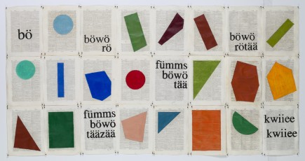 <div class="lightbox-artworktitle">Drawing for Ursonate (fümms böwö tää)</div><div class="lightbox-artworkyear">2018</div><div class="lightbox-artworkdescription">Charcoal and pastel on found encyclopedia pages</div><div class="lightbox-artworkdimension">78 x 154 cm</div><div class="lightbox-artworkdimension"></div><div class="lightbox-tagswithlinks"><A rel='nofollow' href='/page/1/?s=%23Charcoal'>#Charcoal</A> <A rel='nofollow' href='/page/1/?s=%23FoundPaper'>#FoundPaper</A> <A rel='nofollow' href='/page/1/?s=%23Pastel'>#Pastel</A> <A rel='nofollow' href='/page/1/?s=%23Ursonate'>#Ursonate</A></div>