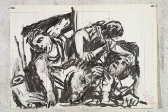 <div class="lightbox-artworktitle">Drawing for Triumphs and Laments (Dying Barbarians)</div><div class="lightbox-artworkyear">2014</div><div class="lightbox-artworkdescription">Charcoal on found ledger pages</div><div class="lightbox-artworkdimension">47 x 66.5 cm</div><div class="lightbox-artworkdimension"></div><div class="lightbox-tagswithlinks"><a rel='nofollow' href='/page/1/?s=%23Charcoal'>#Charcoal</A> <a rel='nofollow' href='/page/1/?s=%23FoundPaper'>#FoundPaper</A> <a rel='nofollow' href='/page/1/?s=%23Triumphs&Laments'>#Triumphs&Laments</A></div>