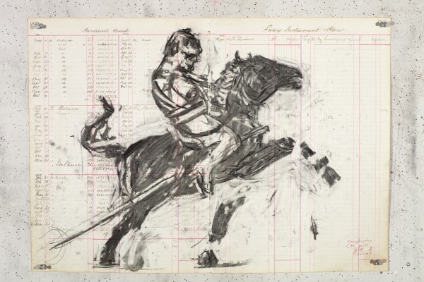 <div class="lightbox-artworktitle">Drawing for Triumphs and Laments (Soldier on a Rearing Horse)</div><div class="lightbox-artworkyear">2014</div><div class="lightbox-artworkdescription">Charcoal on found ledger pages</div><div class="lightbox-artworkdimension">47 x 66.5 cm</div><div class="lightbox-artworkdimension"></div><div class="lightbox-tagswithlinks"><a rel='nofollow' href='/page/1/?s=%23Charcoal'>#Charcoal</A> <a rel='nofollow' href='/page/1/?s=%23FoundPaper'>#FoundPaper</A> <a rel='nofollow' href='/page/1/?s=%23Triumphs&Laments'>#Triumphs&Laments</A></div>