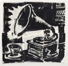 <div class="lightbox-artworktitle">Untitield (Gramaphone and Tea Cup)</div><div class="lightbox-artworkyear">2015</div><div class="lightbox-artworkdescription">Indian ink, charcoal and typex on Shorter Oxford Dictionary pages (check typex ??)</div><div class="lightbox-artworkdimension">53 x 57 cm</div><div class="lightbox-artworkdimension"></div><div class="lightbox-tagswithlinks"><a rel='nofollow' href='/page/1/?s=%23Ink'>#Ink</A> <a rel='nofollow' href='/page/1/?s=%23FoundPaper'>#FoundPaper</A> <a rel='nofollow' href='/page/1/?s=%23StillLife'>#StillLife</A> <a rel='nofollow' href='/page/1/?s=%23Lulu'>#Lulu</A></div>