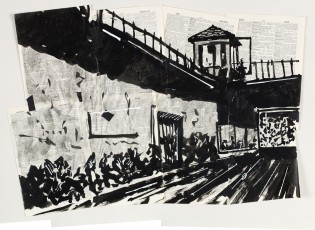 <div class="lightbox-artworktitle">Untitled (Prison)</div><div class="lightbox-artworkyear">2015</div><div class="lightbox-artworkdescription">Indian ink, charcoal and typex on Shorter Oxford Dictionary pages</div><div class="lightbox-artworkdimension">48.5 x 73.5 cm</div><div class="lightbox-artworkdimension"></div><div class="lightbox-tagswithlinks"><a rel='nofollow' href='/page/1/?s=%23Ink'>#Ink</A> <a rel='nofollow' href='/page/1/?s=%23FoundPaper'>#FoundPaper</A> <a rel='nofollow' href='/page/1/?s=%23Lulu'>#Lulu</A></div>