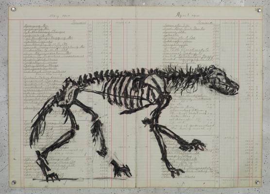 <div class="lightbox-artworktitle">Drawing for Triumphs and Laments (Skeletal She-Wolf)</div><div class="lightbox-artworkyear">2015</div><div class="lightbox-artworkdescription">Charcoal and red pencil on found ledger pages</div><div class="lightbox-artworkdimension">48 x 67 cm</div><div class="lightbox-artworkdimension"></div><div class="lightbox-tagswithlinks"><a rel='nofollow' href='/page/1/?s=%23Charcoal'>#Charcoal</A> <a rel='nofollow' href='/page/1/?s=%23FoundPaper'>#FoundPaper</A> <a rel='nofollow' href='/page/1/?s=%23Triumphs&Laments'>#Triumphs&Laments</A></div>
