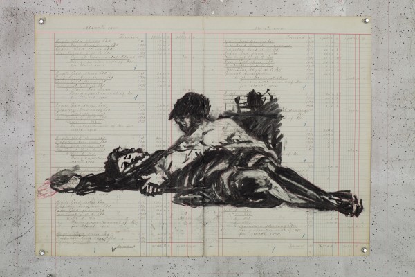 <div class="lightbox-artworktitle">Drawing for Triumphs and Laments (Son Weeping for his Mother)</div><div class="lightbox-artworkyear">2015</div><div class="lightbox-artworkdescription">Charcoal and red pencil on found ledger pages</div><div class="lightbox-artworkdimension">48 x 67 cm</div><div class="lightbox-artworkdimension"></div><div class="lightbox-tagswithlinks"><a rel='nofollow' href='/page/1/?s=%23Charcoal'>#Charcoal</A> <a rel='nofollow' href='/page/1/?s=%23FoundPaper'>#FoundPaper</A> <a rel='nofollow' href='/page/1/?s=%23Triumphs&Laments'>#Triumphs&Laments</A></div>