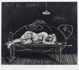 <div class="lightbox-artworktitle">Act IV / Scene 1 </div><div class="lightbox-artworkyear">1996-97</div><div class="lightbox-artworkdescription">Etchings with soft ground, aquatint and drypoint, each from one zinc plate and an engraved polycarbon sheet, on Fabriano Rosaspina bianco 220 gsm paper</div><div class="lightbox-artworkdimension">36 x 50 cm</div><div class="lightbox-artworkdimension">Edition of 45</div><div class="lightbox-tagswithlinks"><a rel='nofollow' href='/page/1/?s=%23SelfPortrait'>#SelfPortrait</A> <a rel='nofollow' href='/page/1/?s=%23Series'>#Series</A> <a rel='nofollow' href='/page/1/?s=%23Edition'>#Edition</A> <a rel='nofollow' href='/page/1/?s=%23Etching'>#Etching</A> <a rel='nofollow' href='/page/1/?s=%23Ubu'>#Ubu</A></div>