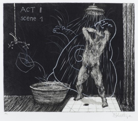 <div class="lightbox-artworktitle">Act II / Scene 1 - Shower</div><div class="lightbox-artworkyear">1996-97</div><div class="lightbox-artworkdescription">Etchings with soft ground, aquatint and Drypoint, each from one zinc plate and an engraved polycarbon sheet, on Fabriano Rosaspina bianco 220 gsm paper</div><div class="lightbox-artworkdimension">36 x 50 cm</div><div class="lightbox-artworkdimension">Edition of 45</div><div class="lightbox-tagswithlinks"><a rel='nofollow' href='/page/1/?s=%23SelfPortrait'>#SelfPortrait</A> <a rel='nofollow' href='/page/1/?s=%23Series'>#Series</A> <a rel='nofollow' href='/page/1/?s=%23Edition'>#Edition</A> <a rel='nofollow' href='/page/1/?s=%23Etching'>#Etching</A> <a rel='nofollow' href='/page/1/?s=%23Ubu'>#Ubu</A></div>
