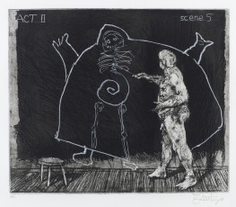 <div class="lightbox-artworktitle">Act II / Scene 5 </div><div class="lightbox-artworkyear">1996-97</div><div class="lightbox-artworkdescription">Etchings with soft ground, aquatint and drypoint, each from one zinc plate and an engraved polycarbon sheet, on Fabriano Rosaspina bianco 220 gsm paper</div><div class="lightbox-artworkdimension">36 x 50 cm</div><div class="lightbox-artworkdimension">Edition of 45</div><div class="lightbox-tagswithlinks"><a rel='nofollow' href='/page/1/?s=%23SelfPortrait'>#SelfPortrait</A> <a rel='nofollow' href='/page/1/?s=%23Series'>#Series</A> <a rel='nofollow' href='/page/1/?s=%23Edition'>#Edition</A> <a rel='nofollow' href='/page/1/?s=%23Etching'>#Etching</A> <a rel='nofollow' href='/page/1/?s=%23Ubu'>#Ubu</A></div>