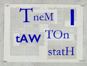 <div class="lightbox-artworktitle">Tnem I Taw Ton Stath</div><div class="lightbox-artworkyear">2016</div><div class="lightbox-artworkdescription">Pure Afghan Lapis Lazuli water color pigment on found pages </div><div class="lightbox-artworkdimension">37 x 50.5 cm</div><div class="lightbox-artworkdimension"></div><div class="lightbox-tagswithlinks"><A rel='nofollow' href='/page/1/?s=%23FoundPaper'>#FoundPaper</A> <A rel='nofollow' href='/page/1/?s=%23Text'>#Text</A> <A rel='nofollow' href='/page/1/?s=%23Collage'>#Collage</A> <A rel='nofollow' href='/page/1/?s=%23TheRefusalofTime'>#TheRefusalofTime</A> <A rel='nofollow' href='/page/1/?s=%23LapisLazuliPigment'>#LapisLazuliPigment</A></div>