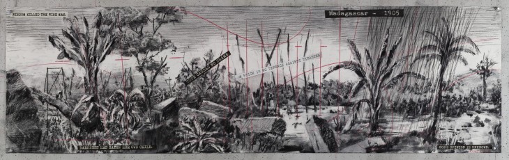 <div class="lightbox-artworktitle">Drawing for The Head & the Load (Wisdom Killed the Wise Man)</div><div class="lightbox-artworkyear">2018</div><div class="lightbox-artworkdescription">Collage of printed text, red pencil and charcoal on paper</div><div class="lightbox-artworkdimension">44 x 152.5 cm</div><div class="lightbox-artworkdimension"></div><div class="lightbox-tagswithlinks"><a rel='nofollow' href='/page/1/?s=%23Charcoal'>#Charcoal</A> <a rel='nofollow' href='/page/1/?s=%23Paper'>#Paper</A> <a rel='nofollow' href='/page/1/?s=%23Landscape'>#Landscape</A> <a rel='nofollow' href='/page/1/?s=%23Text'>#Text</A> <a rel='nofollow' href='/page/1/?s=%23Collage'>#Collage</A> <a rel='nofollow' href='/page/1/?s=%23TheHead&TheLoad'>#TheHead&TheLoad</A> <a rel='nofollow' href='/page/1/?s=%23ColonialLandscapes'>#ColonialLandscapes</A> <a rel='nofollow' href='/page/1/?s=%23ColouredPencil'>#ColouredPencil</A></div>