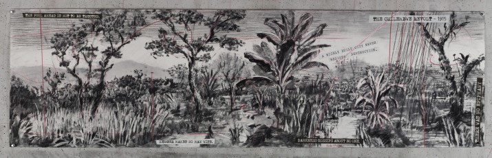 <div class="lightbox-artworktitle">Drawing for The Head & the Load (Panorama with Trees)</div><div class="lightbox-artworkyear">2018</div><div class="lightbox-artworkdescription">Collage of printed text, red pencil and charcoal on paper</div><div class="lightbox-artworkdimension">44 x 152.5 cm</div><div class="lightbox-artworkdimension"></div><div class="lightbox-tagswithlinks"><a rel='nofollow' href='/page/1/?s=%23Charcoal'>#Charcoal</A> <a rel='nofollow' href='/page/1/?s=%23Paper'>#Paper</A> <a rel='nofollow' href='/page/1/?s=%23Landscape'>#Landscape</A> <a rel='nofollow' href='/page/1/?s=%23Text'>#Text</A> <a rel='nofollow' href='/page/1/?s=%23Collage'>#Collage</A> <a rel='nofollow' href='/page/1/?s=%23TheHead&TheLoad'>#TheHead&TheLoad</A> <a rel='nofollow' href='/page/1/?s=%23ColonialLandscapes'>#ColonialLandscapes</A> <a rel='nofollow' href='/page/1/?s=%23ColouredPencil'>#ColouredPencil</A></div>