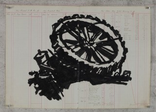 <div class="lightbox-artworktitle">Drawing for The Head & the Load (Wheel)</div><div class="lightbox-artworkyear">2018</div><div class="lightbox-artworkdescription">Paper collage, Indian ink and red pencil on found ledger pages</div><div class="lightbox-artworkdimension">47 x 66.5 cm</div><div class="lightbox-artworkdimension"></div><div class="lightbox-tagswithlinks"><a rel='nofollow' href='/page/1/?s=%23Ink'>#Ink</A> <a rel='nofollow' href='/page/1/?s=%23FoundPaper'>#FoundPaper</A> <a rel='nofollow' href='/page/1/?s=%23Collage'>#Collage</A> <a rel='nofollow' href='/page/1/?s=%23TheHead&TheLoad'>#TheHead&TheLoad</A> <a rel='nofollow' href='/page/1/?s=%23ColouredPencil'>#ColouredPencil</A></div>