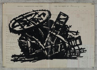 <div class="lightbox-artworktitle">Drawing for The Head & the Load (Wreck)</div><div class="lightbox-artworkyear">2018</div><div class="lightbox-artworkdescription">Paper collage, Indian ink and red pencil on found ledger pages</div><div class="lightbox-artworkdimension">47 x 66,5 cm</div><div class="lightbox-artworkdimension"></div><div class="lightbox-tagswithlinks"><a rel='nofollow' href='/page/1/?s=%23Ink'>#Ink</A> <a rel='nofollow' href='/page/1/?s=%23FoundPaper'>#FoundPaper</A> <a rel='nofollow' href='/page/1/?s=%23Collage'>#Collage</A> <a rel='nofollow' href='/page/1/?s=%23TheHead&TheLoad'>#TheHead&TheLoad</A> <a rel='nofollow' href='/page/1/?s=%23ColouredPencil'>#ColouredPencil</A></div>