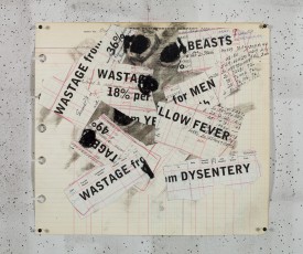 <div class="lightbox-artworktitle">Drawing for The Head & the Load (Wastage)</div><div class="lightbox-artworkyear">2018</div><div class="lightbox-artworkdescription">paper collage of charcoal , digital print and red pencil on found ledger pages</div><div class="lightbox-artworkdimension">28 x 30.5 cm</div><div class="lightbox-artworkdimension"></div><div class="lightbox-tagswithlinks"><a rel='nofollow' href='/page/1/?s=%23Charcoal'>#Charcoal</A> <a rel='nofollow' href='/page/1/?s=%23FoundPaper'>#FoundPaper</A> <a rel='nofollow' href='/page/1/?s=%23Text'>#Text</A> <a rel='nofollow' href='/page/1/?s=%23Collage'>#Collage</A> <a rel='nofollow' href='/page/1/?s=%23TheHead&TheLoad'>#TheHead&TheLoad</A></div>