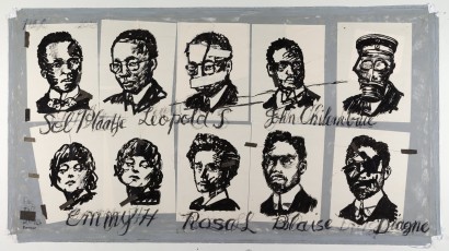 <div class="lightbox-artworktitle">Drawing for The Head & the Load (10 Portraits)</div><div class="lightbox-artworkyear">2018</div><div class="lightbox-artworkdescription">Indian ink and collage on paper, acrylic on canvas</div><div class="lightbox-artworkdimension">180 x 340 cm</div><div class="lightbox-artworkdimension"></div><div class="lightbox-tagswithlinks"><a rel='nofollow' href='/page/1/?s=%23Ink'>#Ink</A> <a rel='nofollow' href='/page/1/?s=%23Paper'>#Paper</A> <a rel='nofollow' href='/page/1/?s=%23Portrait'>#Portrait</A> <a rel='nofollow' href='/page/1/?s=%23Text'>#Text</A> <a rel='nofollow' href='/page/1/?s=%23Collage'>#Collage</A> <a rel='nofollow' href='/page/1/?s=%23TheHead&TheLoad'>#TheHead&TheLoad</A></div>