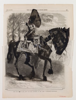 <div class="lightbox-artworktitle">Untitled (Nose Riding Side-saddle) </div><div class="lightbox-artworkyear">2009</div><div class="lightbox-artworkdescription">Indian Ink, coloured pencil and paper collage on The Illustrated London News</div><div class="lightbox-artworkdimension">36 x 26.5 cm</div><div class="lightbox-artworkdimension"></div><div class="lightbox-tagswithlinks"><a rel='nofollow' href='/page/1/?s=%23Ink'>#Ink</A> <a rel='nofollow' href='/page/1/?s=%23FoundPaper'>#FoundPaper</A> <a rel='nofollow' href='/page/1/?s=%23Portrait'>#Portrait</A> <a rel='nofollow' href='/page/1/?s=%23Collage'>#Collage</A> <a rel='nofollow' href='/page/1/?s=%23TheNose'>#TheNose</A> <a rel='nofollow' href='/page/1/?s=%23ColouredPencil'>#ColouredPencil</A></div>