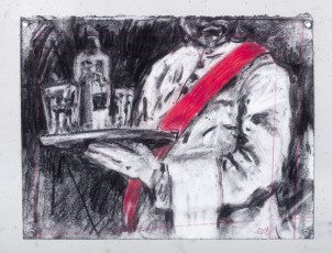 <div class="lightbox-artworktitle">Drawing for Studio Life, Episode 5 (Waiter)</div><div class="lightbox-artworkyear">2021</div><div class="lightbox-artworkdescription">Charcoal, pastel and red pencil on paper </div><div class="lightbox-artworkdimension">30.5 x 40 cm</div><div class="lightbox-artworkdimension"></div><div class="lightbox-tagswithlinks"><A rel='nofollow' href='/page/1/?s=%23Charcoal'>#Charcoal</A> <A rel='nofollow' href='/page/1/?s=%23Paper'>#Paper</A> <A rel='nofollow' href='/page/1/?s=%23StudioLife'>#StudioLife</A> <A rel='nofollow' href='/page/1/?s=%23Pencil'>#Pencil</A> <A rel='nofollow' href='/page/1/?s=%23Pastel'>#Pastel</A></div>