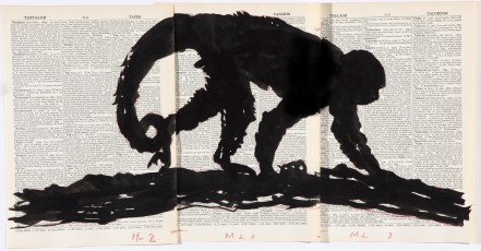 <div class="lightbox-artworktitle">Untitled (Monkey)</div><div class="lightbox-artworkyear">2013</div><div class="lightbox-artworkdescription">Indian Ink on pages from various Shorter Oxford English Dictionary on Historical Principles, Third Edition Revised and Edited by C.T. Onions 1930 - 1950</div><div class="lightbox-artworkdimension">27 x 54 cm</div><div class="lightbox-artworkdimension"></div><div class="lightbox-tagswithlinks"><a rel='nofollow' href='/page/1/?s=%23Ink'>#Ink</A> <a rel='nofollow' href='/page/1/?s=%23FoundPaper'>#FoundPaper</A> <a rel='nofollow' href='/page/1/?s=%23Lulu'>#Lulu</A></div>