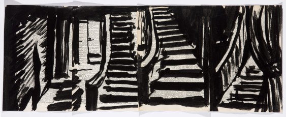 <div class="lightbox-artworktitle">Untitled (Doorway and Stairs)</div><div class="lightbox-artworkyear">2012</div><div class="lightbox-artworkdescription">Indian Ink on pages from various Shorter Oxford English Dictionary on Historical Principles, Third Edition Revised and Edited by C.T. Onions 1930 - 1950</div><div class="lightbox-artworkdimension">27 x 70 cm</div><div class="lightbox-artworkdimension"></div><div class="lightbox-tagswithlinks"><a rel='nofollow' href='/page/1/?s=%23Ink'>#Ink</A> <a rel='nofollow' href='/page/1/?s=%23FoundPaper'>#FoundPaper</A> <a rel='nofollow' href='/page/1/?s=%23Lulu'>#Lulu</A></div>