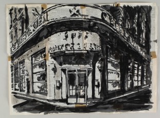 <div class="lightbox-artworktitle">Untitled (Corner Building)</div><div class="lightbox-artworkyear">2014</div><div class="lightbox-artworkdescription">Indian ink, charcoal and digital print on Shorter Oxford Dictionary pages</div><div class="lightbox-artworkdimension">52 x 70 cm</div><div class="lightbox-artworkdimension"></div><div class="lightbox-tagswithlinks"><a rel='nofollow' href='/page/1/?s=%23Ink'>#Ink</A> <a rel='nofollow' href='/page/1/?s=%23FoundPaper'>#FoundPaper</A> <a rel='nofollow' href='/page/1/?s=%23Lulu'>#Lulu</A></div>