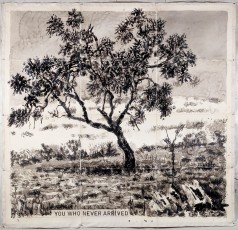 <div class="lightbox-artworktitle">You Who Never Arrived</div><div class="lightbox-artworkyear">2021</div><div class="lightbox-artworkdescription">Indian ink on Phumani handmade paper, mounted on raw canvas</div><div class="lightbox-artworkdimension">180 x 186 cm</div><div class="lightbox-artworkdimension"></div><div class="lightbox-tagswithlinks"><A rel='nofollow' href='/page/1/?s=%23Ink'>#Ink</A> <A rel='nofollow' href='/page/1/?s=%23Paper'>#Paper</A> <A rel='nofollow' href='/page/1/?s=%23Tree'>#Tree</A> <A rel='nofollow' href='/page/1/?s=%23Text'>#Text</A> <A rel='nofollow' href='/page/1/?s=%23Series'>#Series</A> <A rel='nofollow' href='/page/1/?s=%23Collage'>#Collage</A></div>