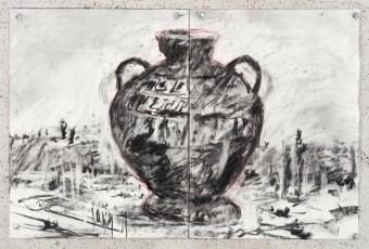 <div class="lightbox-artworktitle">Drawing for L'Orfeo (vessel)</div><div class="lightbox-artworkyear">2025</div><div class="lightbox-artworkdescription">Charcoal and red pencil on paper</div><div class="lightbox-artworkdimension">40.5 x 60 cm</div><div class="lightbox-artworkdimension"></div>
