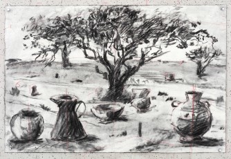 <div class="lightbox-artworktitle">Drawing for L'Orfeo (vessels in landscape)</div><div class="lightbox-artworkyear">2025</div><div class="lightbox-artworkdescription">Charcoal and red pencil on paper</div><div class="lightbox-artworkdimension">40 x 60.2 cm</div><div class="lightbox-artworkdimension"></div>
