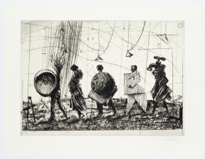 <div class="lightbox-artworktitle">Procession I</div><div class="lightbox-artworkyear">2023</div><div class="lightbox-artworkdescription">Direct Gravure and Drypoint on Gampi, 20 gsm, Chine collé on Hahnemühle, Natural White 300</div><div class="lightbox-artworkdimension">Main dimensions: 60.8 x 79.1 x cm</div><div class="lightbox-artworkdimension">Edition of 20 plus 4 AP</div>