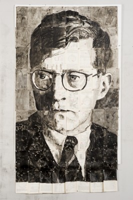 <div class="lightbox-artworktitle">Shostakovich</div><div class="lightbox-artworkyear">2009</div><div class="lightbox-artworkdescription">Indian ink on found pages (64 pages, each 20 x 13.5 cm)</div><div class="lightbox-artworkdimension">161 x 102 cm</div><div class="lightbox-artworkdimension"></div><div class="lightbox-tagswithlinks"><a rel='nofollow' href='/page/1/?s=%23Ink'>#Ink</A> <a rel='nofollow' href='/page/1/?s=%23FoundPaper'>#FoundPaper</A> <a rel='nofollow' href='/page/1/?s=%23Portrait'>#Portrait</A> <a rel='nofollow' href='/page/1/?s=%23TheNose'>#TheNose</A></div>