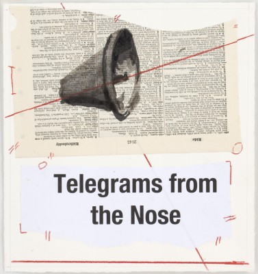 <div class="lightbox-artworktitle">Telegrams from the Nose (Megaphone)</div><div class="lightbox-artworkyear">2007</div><div class="lightbox-artworkdescription">Indian ink, coloured pencil and collage on found pages</div><div class="lightbox-artworkdimension">25 x 23.5cm</div><div class="lightbox-artworkdimension"></div><div class="lightbox-tagswithlinks"><a rel='nofollow' href='/page/1/?s=%23Ink'>#Ink</A> <a rel='nofollow' href='/page/1/?s=%23FoundPaper'>#FoundPaper</A> <a rel='nofollow' href='/page/1/?s=%23Text'>#Text</A> <a rel='nofollow' href='/page/1/?s=%23Collage'>#Collage</A> <a rel='nofollow' href='/page/1/?s=%23TheNose'>#TheNose</A> <a rel='nofollow' href='/page/1/?s=%23ColouredPencil'>#ColouredPencil</A></div>