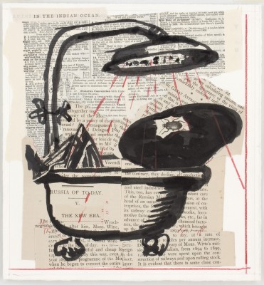 <div class="lightbox-artworktitle">Telegrams from the Nose (Nose in the Bath)</div><div class="lightbox-artworkyear">2007</div><div class="lightbox-artworkdescription">Indian Ink, found pages, coloured pencil and collage on paper</div><div class="lightbox-artworkdimension">25 x 23.5cm</div><div class="lightbox-artworkdimension"></div><div class="lightbox-tagswithlinks"><a rel='nofollow' href='/page/1/?s=%23Ink'>#Ink</A> <a rel='nofollow' href='/page/1/?s=%23FoundPaper'>#FoundPaper</A> <a rel='nofollow' href='/page/1/?s=%23Collage'>#Collage</A> <a rel='nofollow' href='/page/1/?s=%23TheNose'>#TheNose</A> <a rel='nofollow' href='/page/1/?s=%23ColouredPencil'>#ColouredPencil</A></div>