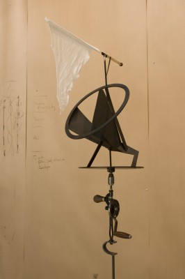 <div class="lightbox-artworktitle">Kinetic Megaphone (with White Flag)</div><div class="lightbox-artworkyear">2011</div><div class="lightbox-artworkdescription">Steel, found objects, tripod, textile, mechanical hardware and other materials</div><div class="lightbox-artworkdimension">172 x 54 x 50 cm</div><div class="lightbox-artworkdimension">Edition of 3</div><div class="lightbox-tagswithlinks"><a rel='nofollow' href='/page/1/?s=%23Series'>#Series</A> <a rel='nofollow' href='/page/1/?s=%23Steel'>#Steel</A> <a rel='nofollow' href='/page/1/?s=%23FoundObjects'>#FoundObjects</A> <a rel='nofollow' href='/page/1/?s=%23Kinetic'>#Kinetic</A> <a rel='nofollow' href='/page/1/?s=%23TheRefusalofTime'>#TheRefusalofTime</A></div>