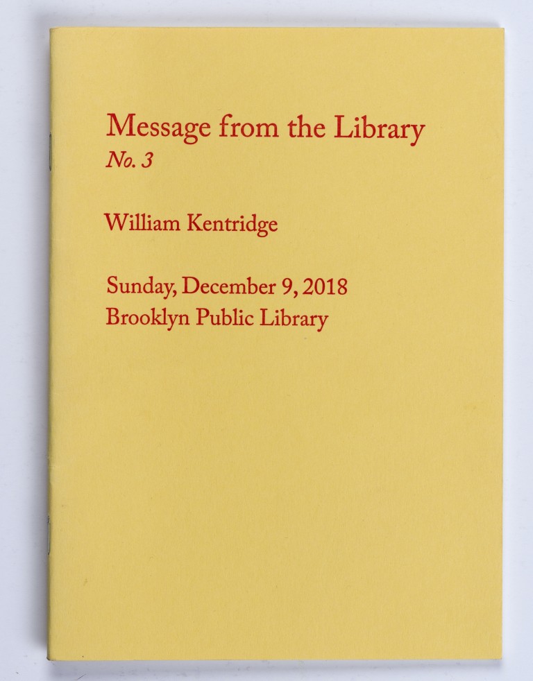 William Kentridge_Book_William Kentride_Book_Message from the Library