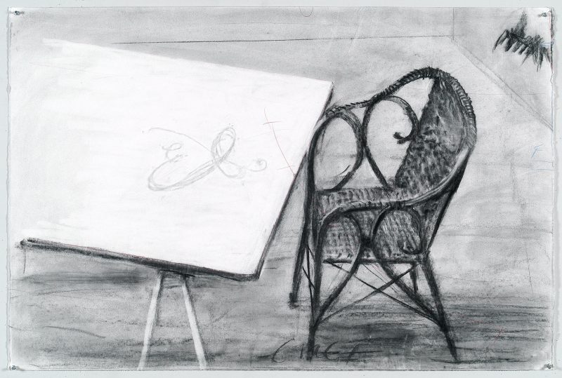 Drawing for 7 Fragments for Georges Méliès (Chair and Trestle Table)